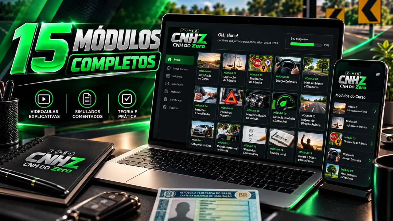 Ilustração da apresentação de 15 módulos do CNHZ em notebook e celular